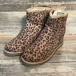 CUSHIONAIRE Women's Kayla Hidden Wedge Boot in Cheetah Print New! C9